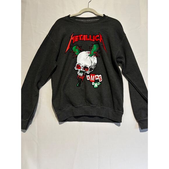 Mens Metallica Holiday Sweatshirt sz Small Skull Gray Christmas party grunge - Picture 1 of 9
